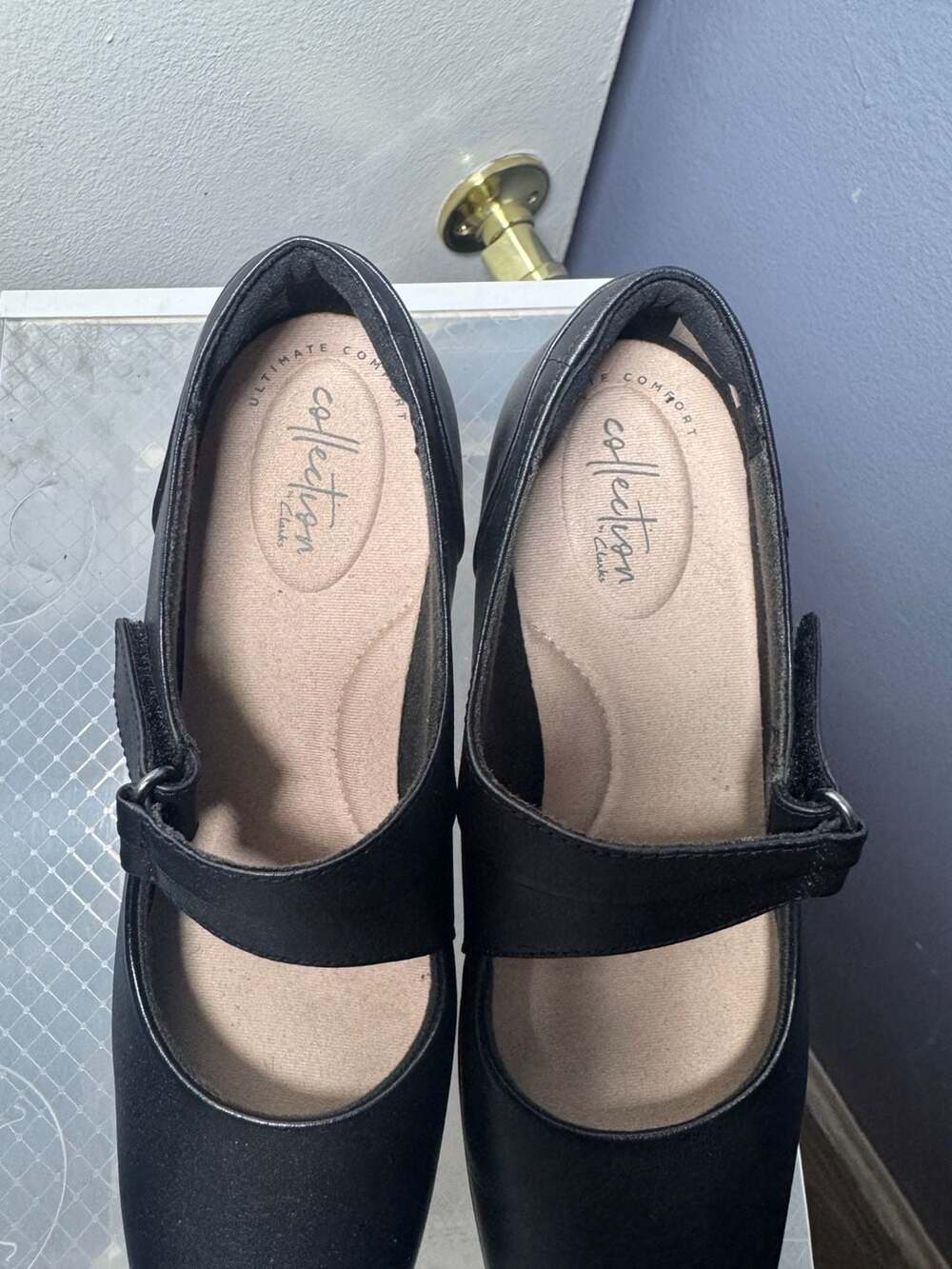Clarks Collection Black Mary Jane Block Heel Shoes